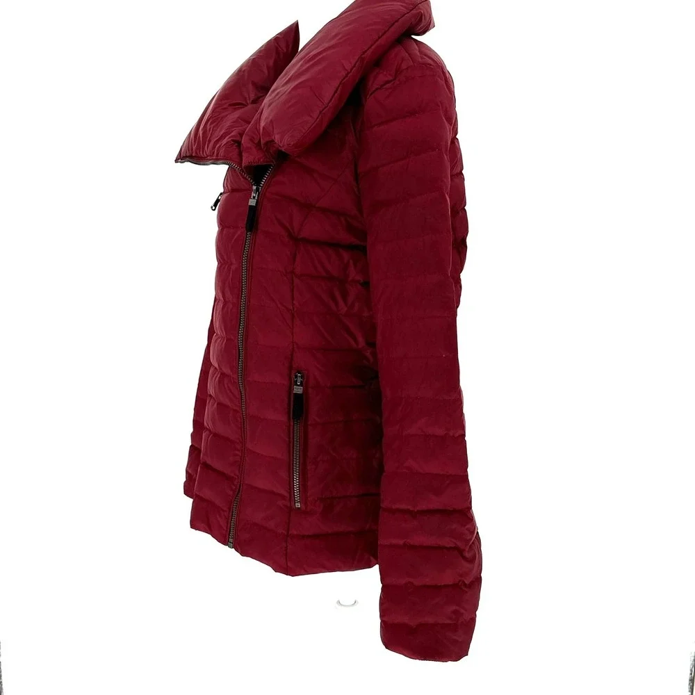 Marc‎ New York Andrew Marc Burgundy Down Puffer Jacket Asym Zip Funnel Neck L - Picture 2 of 10